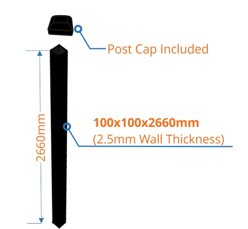 100mm gate fence post powder coat black