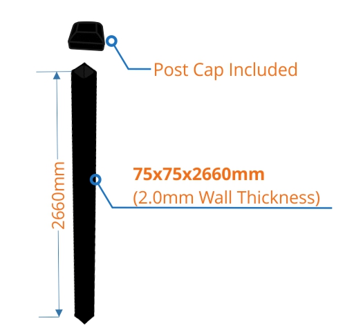 75mm gate fence post powder coat black