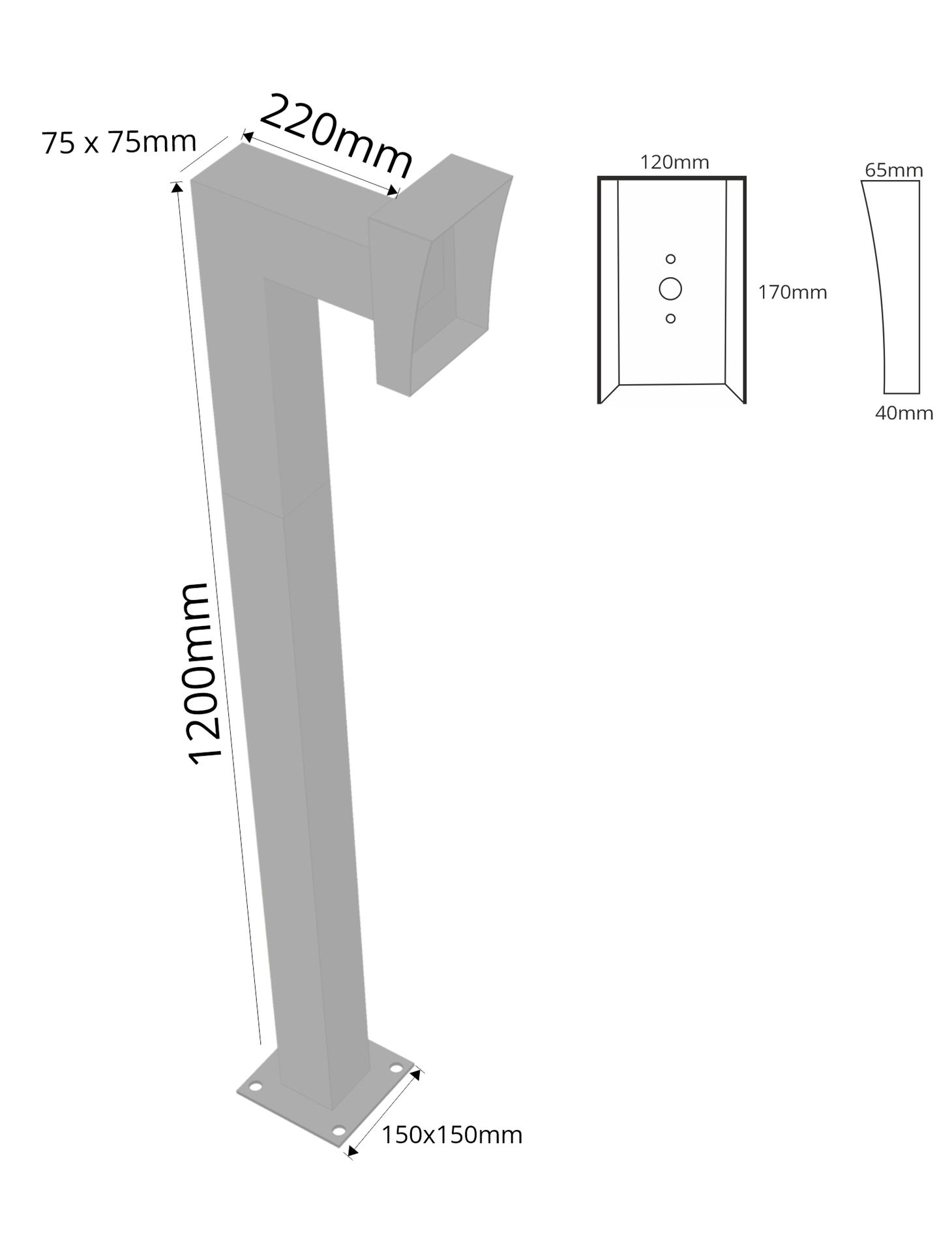 Gooseneck bollard for intercom, keypad door bell