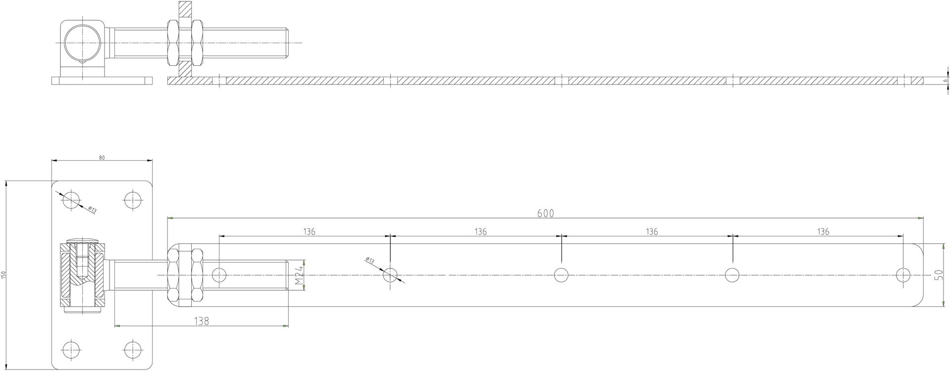 ULTRA LONG adjustable swing gate strap hinge 600mm