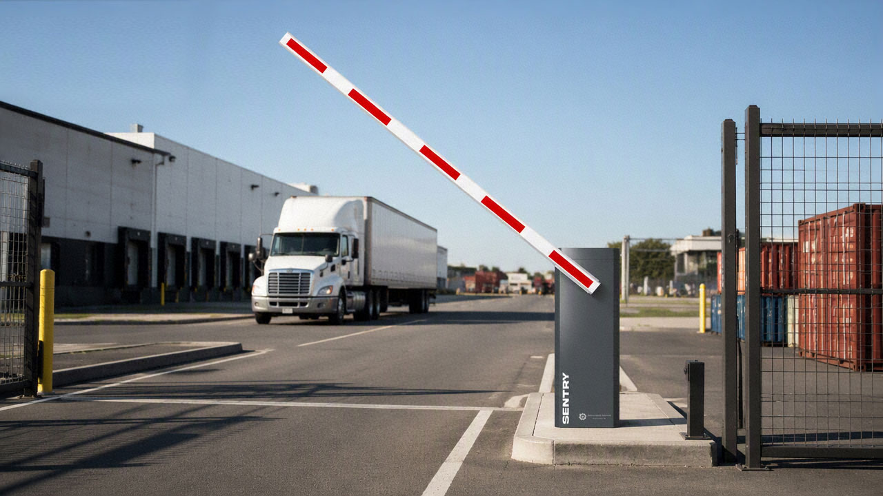 Commercial boom gate at a truck depot entrance