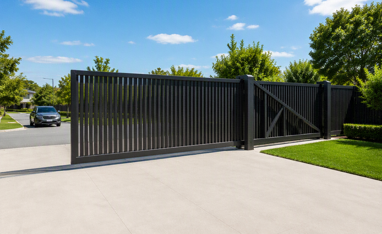 Cantilever sliding gate with a clear track-free driveway