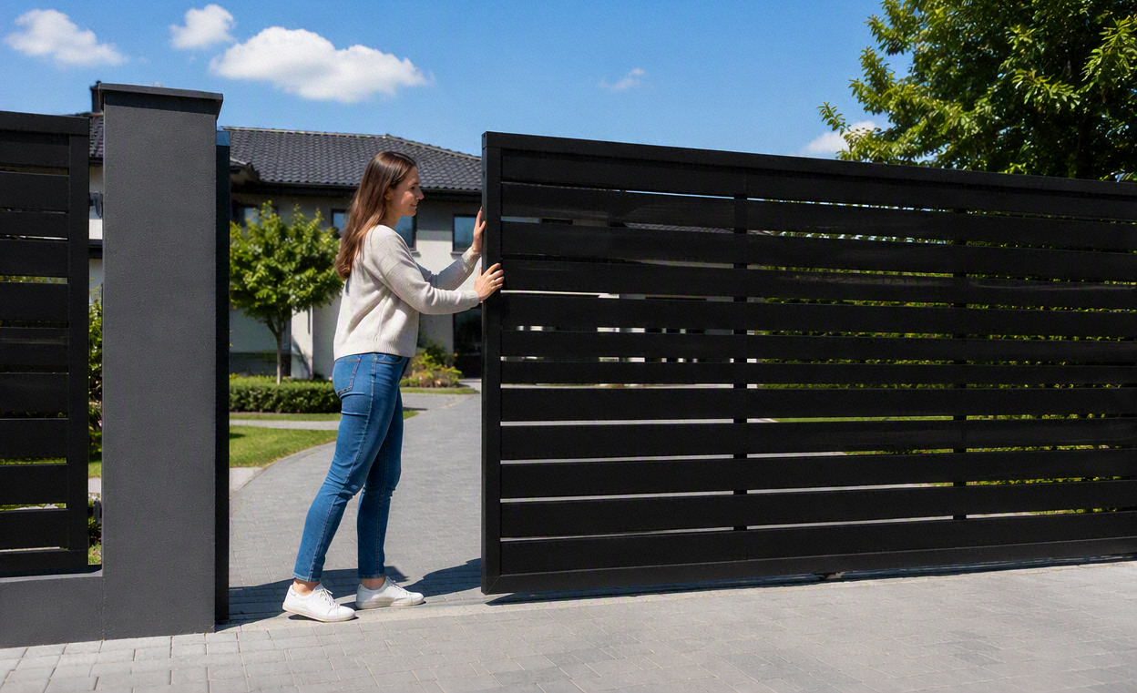 Pre-made aluminium slat driveway gate without automation