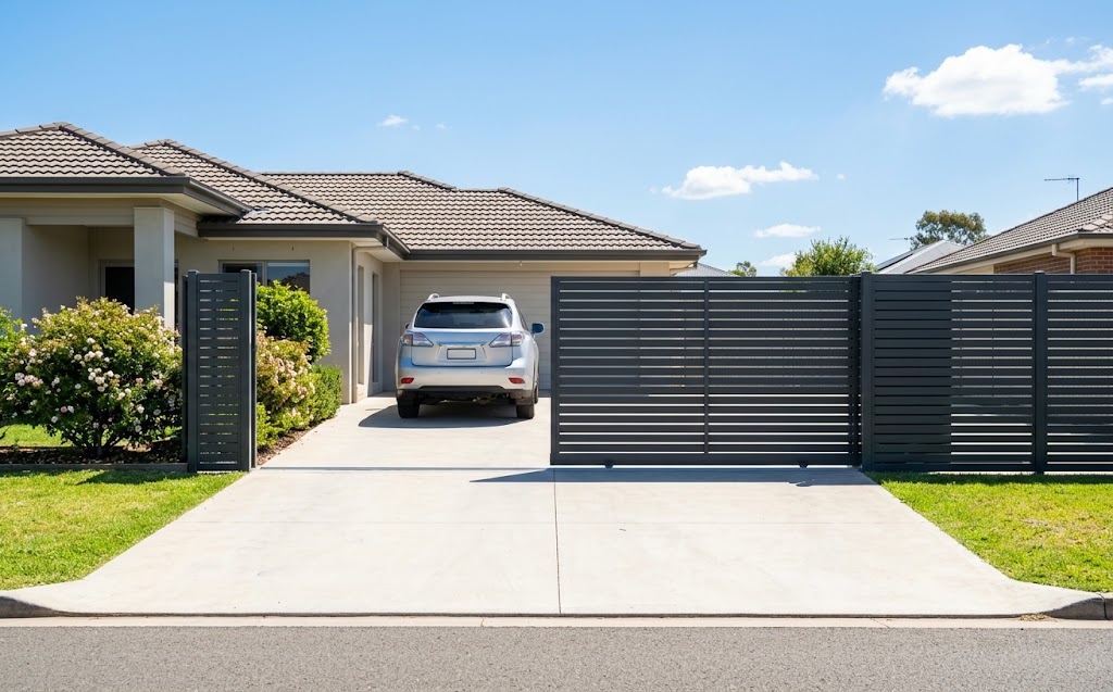 Automatic sliding driveway gate part open