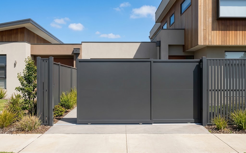 Telescopic sliding gate with stacked panels