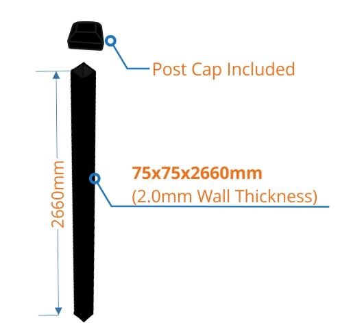 75mm gate fence post powder coat black