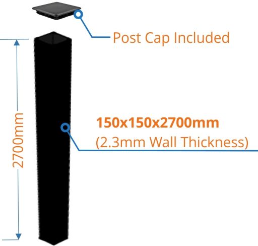 150mm gate fence post powder coat black