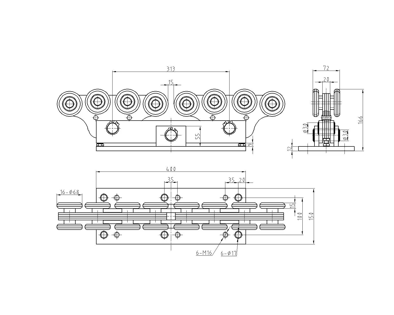 8 wheel floating sliding cantilever gate carriage