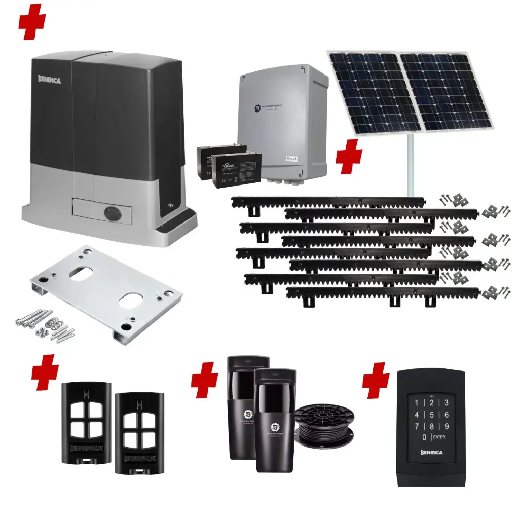 Beninca BULL 624 Solar Powered Automatic Sliding Driveway Gate Opener 24 Volt Kit Heavy Duty POWERFUL Design with Keypad Pin Code