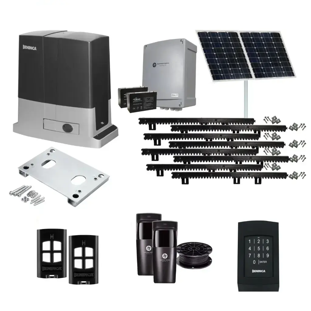 Beninca BULL 624 Solar Powered Automatic Sliding Driveway Gate Opener 24 Volt Kit Heavy Duty POWERFUL Design with Keypad Pin Code