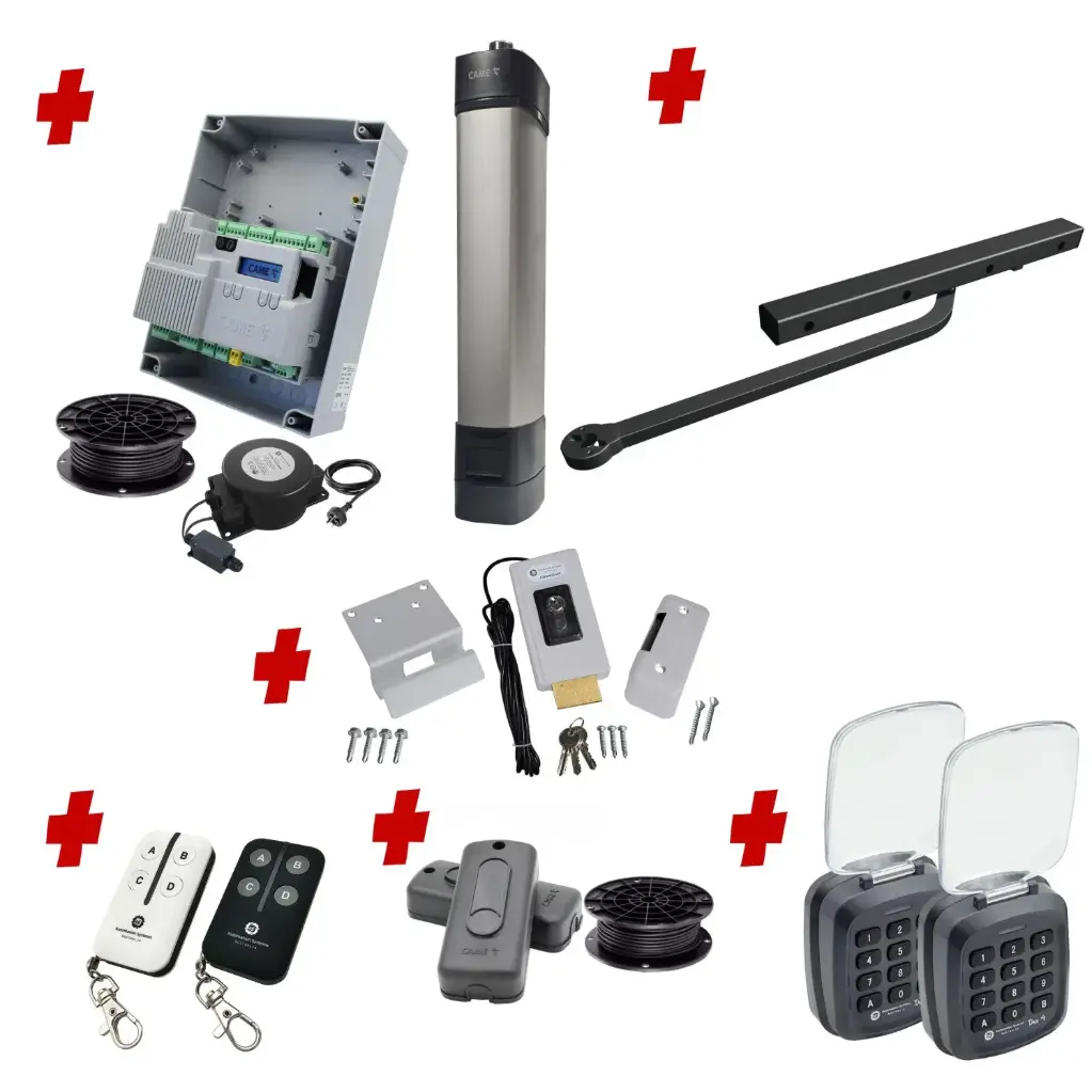 STYLO Pedestrian Gate Operator KIT with Remote Control Operation and Dual Keypads and Electric Lock (Low Voltage Cable Run)