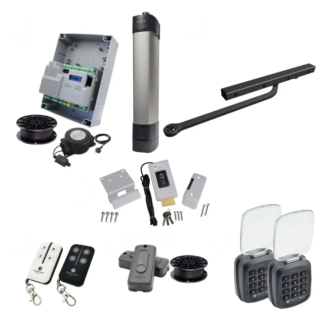 STYLO Pedestrian Gate Operator KIT with Remote Control Operation and Dual Keypads and Electric Lock (Low Voltage Cable Run)