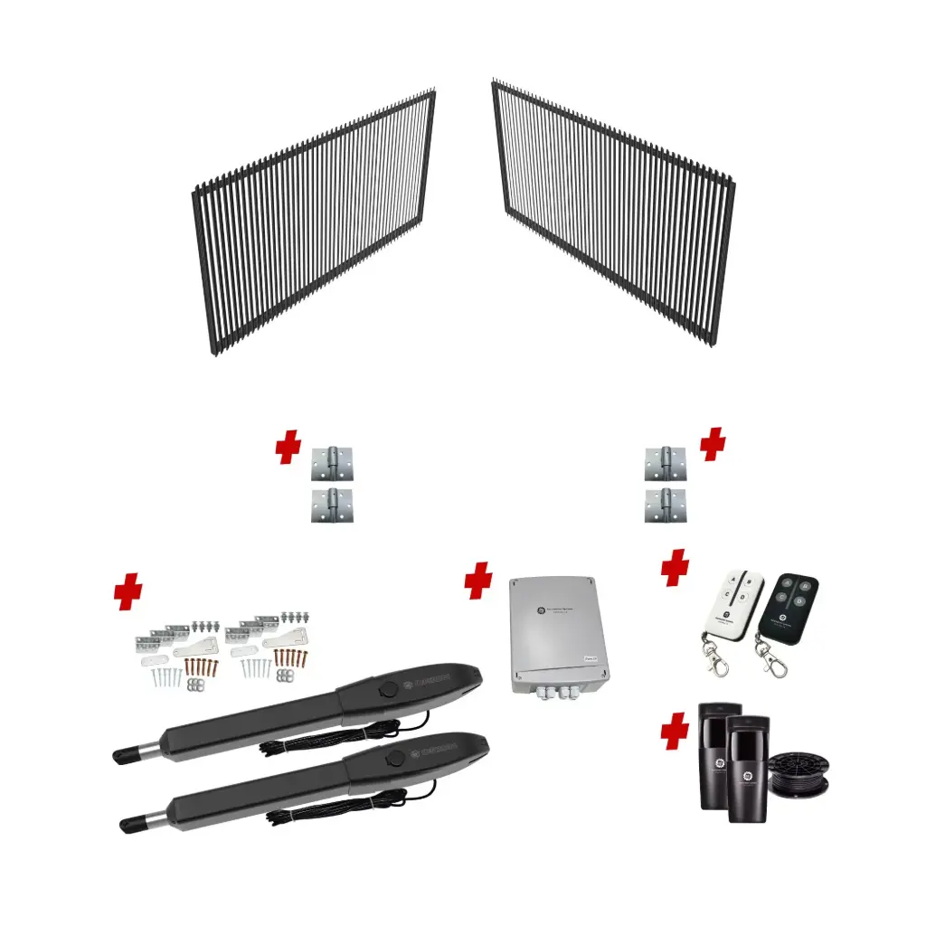 Custom Angled Blade DOUBLE Swing Gate (Aluminium) With Hinges and Automation
