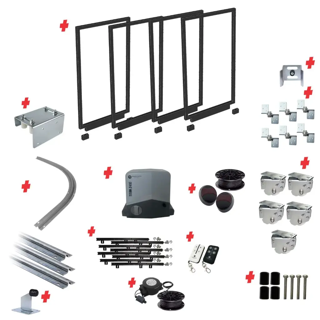 Complete Gates and Automatic Radius Turning Sectional Sliding Gate With Titan Low Voltage Sliding Gate Motor