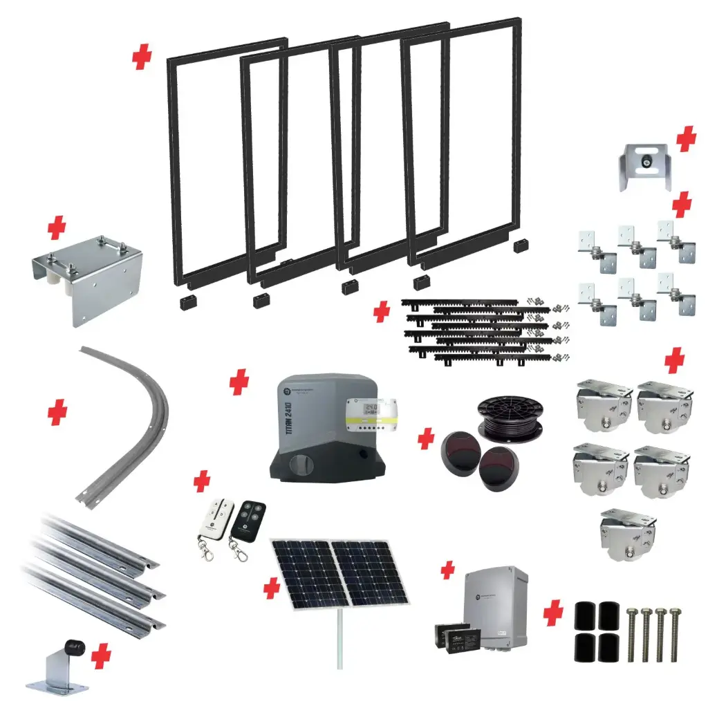Complete Gates and Automatic Radius Turning Sectional Sliding Gate With Titan Solar Powered Sliding Gate Motor