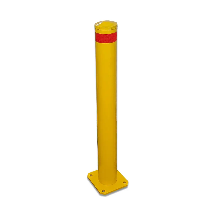 115mm Fixed Bollard Heavy Duty 3mm Wall - 12mm base plate (200x200) - Hot Dipped Galvanized Powder Coated Safety Yellow