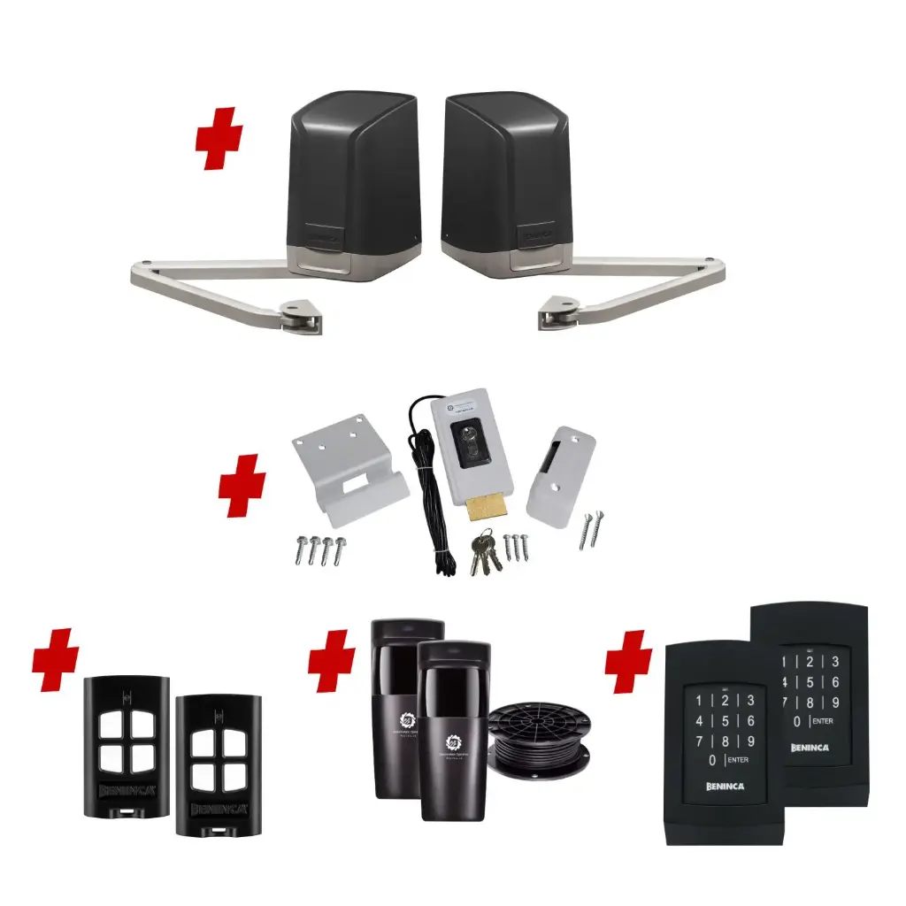SAM Articulating Arm ITALIAN Electric 24V Low Voltage Automatic Double Swing Driveway Gate Opener Kit with TWO Keypads Entry Exit