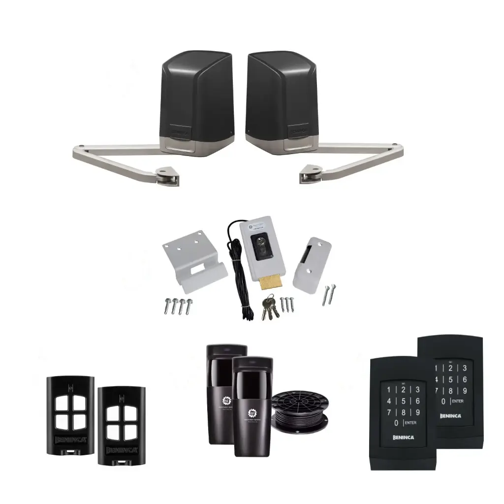 SAM Articulating Arm ITALIAN Electric 24V Low Voltage Automatic Double Swing Driveway Gate Opener Kit with TWO Keypads Entry Exit