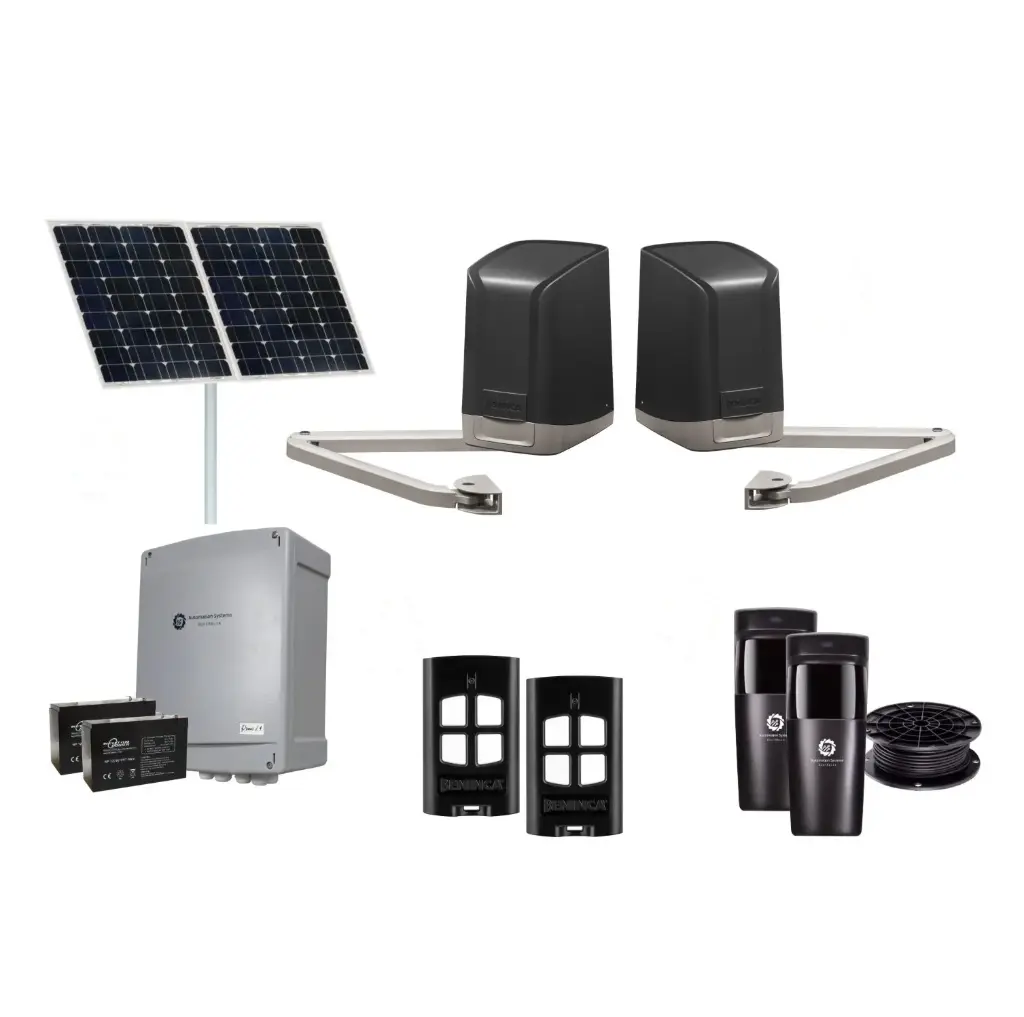 SAM Articulating Arm ITALIAN Solar Powered Automatic Double Swing Driveway Gate Opener 24 Volt Kit Design for Trade Installers