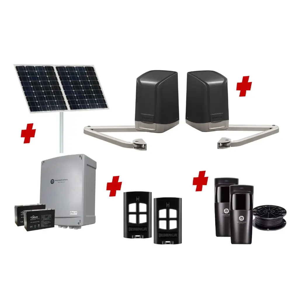SAM Articulating Arm ITALIAN Solar Powered Automatic Double Swing Driveway Gate Opener 24 Volt Kit Design for Trade Installers