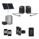 SAM Articulating Arm ITALIAN Solar Powered Automatic Double Swing Driveway Gate Opener 24 Volt Kit Design with Keypad Pin Code