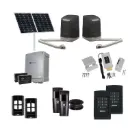 SAM Articulating Arm ITALIAN Solar Powered Automatic Double Swing Driveway Gate Opener 24 Volt Kit Design with TWO Keypads Entry Exit
