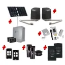 SAM Articulating Arm ITALIAN Solar Powered Automatic Double Swing Driveway Gate Opener 24 Volt Kit Design with TWO Keypads Entry Exit