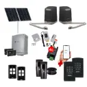 SAM Articulating Arm ITALIAN Solar Powered Automatic Double Swing Driveway Gate Opener 24 Volt Kit Design with Wifi Mobile App Control and Keypad Entry