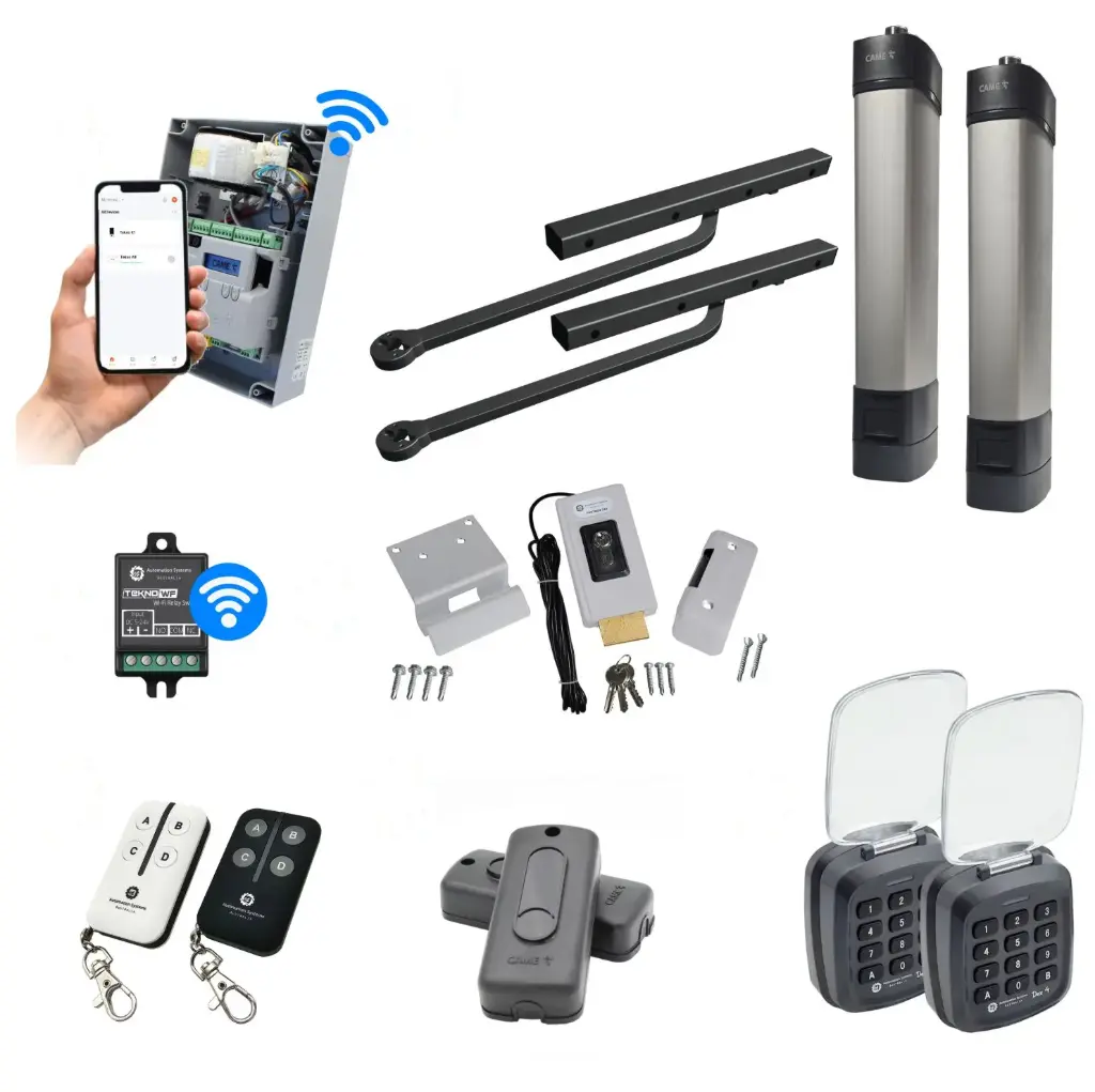 Double Swing Gate Automation Access Unlimited WiFi Bluetooth Kit Ultra Slim STYLO BD Channel Arm System with encoder Made In Italy