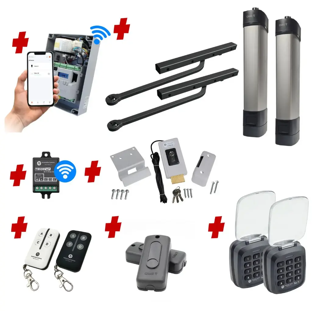 Double Swing Gate Automation Access Unlimited WiFi Bluetooth Kit Ultra Slim STYLO BD Channel Arm System with encoder Made In Italy