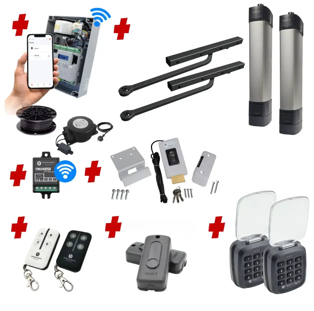 Double Swing Gate Automation Access Unlimited WiFi Bluetooth Kit Ultra Slim STYLO BD Channel Arm System with encoder Made In Italy