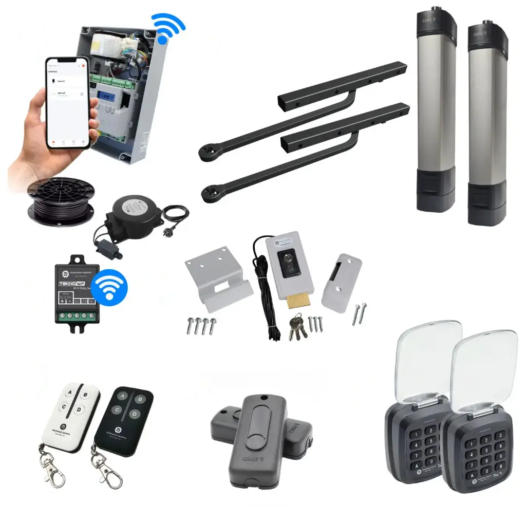 Double Swing Gate Automation Access Unlimited WiFi Bluetooth Kit Ultra Slim STYLO BD Channel Arm System with encoder Made In Italy