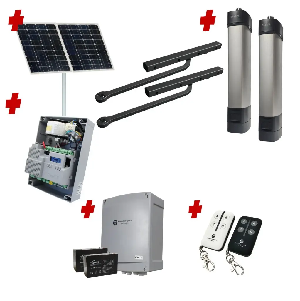 Solar Powered Double Swing Gate Automation Base Kit Ultra Slim STYLO BD Channel Arm System with encoder Made In Italy