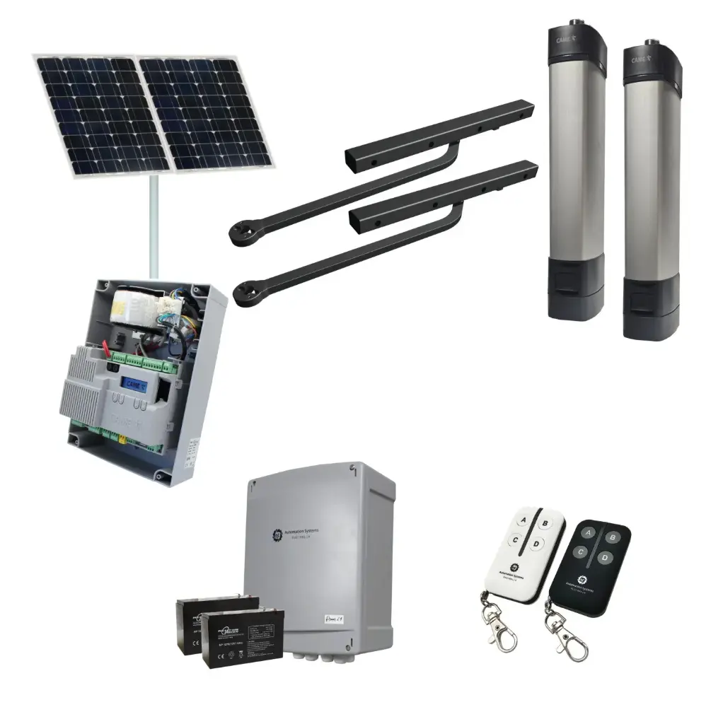 Solar Powered Double Swing Gate Automation Base Kit Ultra Slim STYLO BD Channel Arm System with encoder Made In Italy