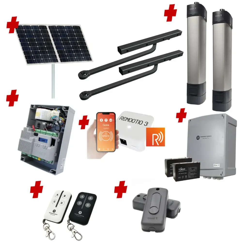 Solar Powered Double Swing Gate Automation Remootio Kit Ultra Slim STYLO BD Channel Arm System with encoder Made In Italy