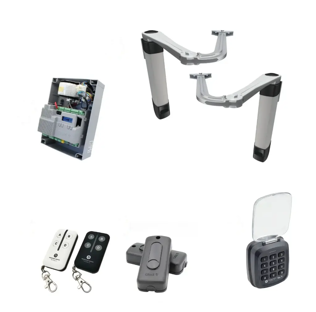 Double Swing Gate Automation Access Secure Kit Ultra Slim STYLO BS Articulating Arm System with encoder Made In Italy