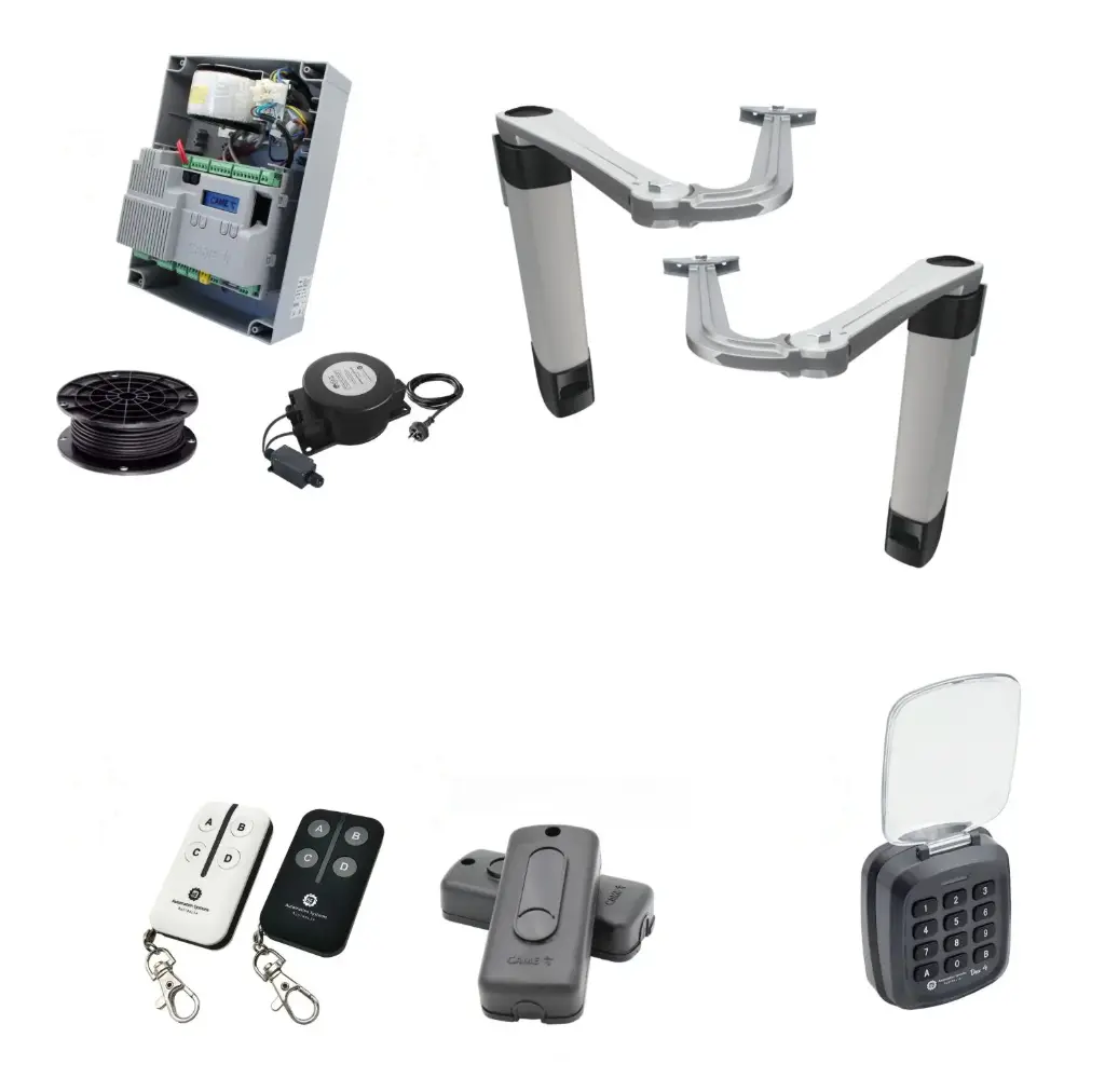 Double Swing Gate Automation Access Secure Kit Ultra Slim STYLO BS Articulating Arm System with encoder Made In Italy