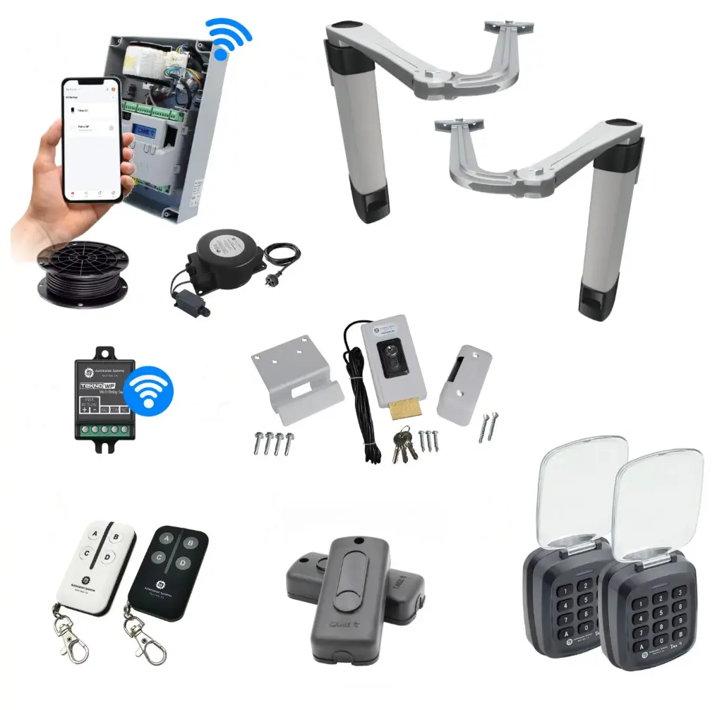 Double Swing Gate Automation Access Unlimited WiFi Bluetooth Kit Ultra Slim STYLO BS Articulating Arm System with encoder Made In Italy