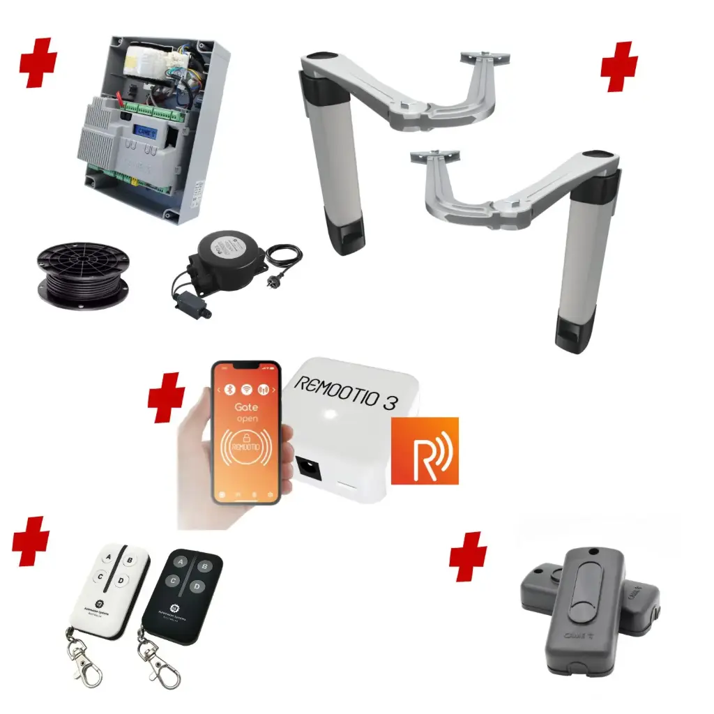 Double Swing Gate Automation Remootio Kit Ultra Slim STYLO BS Articulating Arm System with encoder Made In Italy