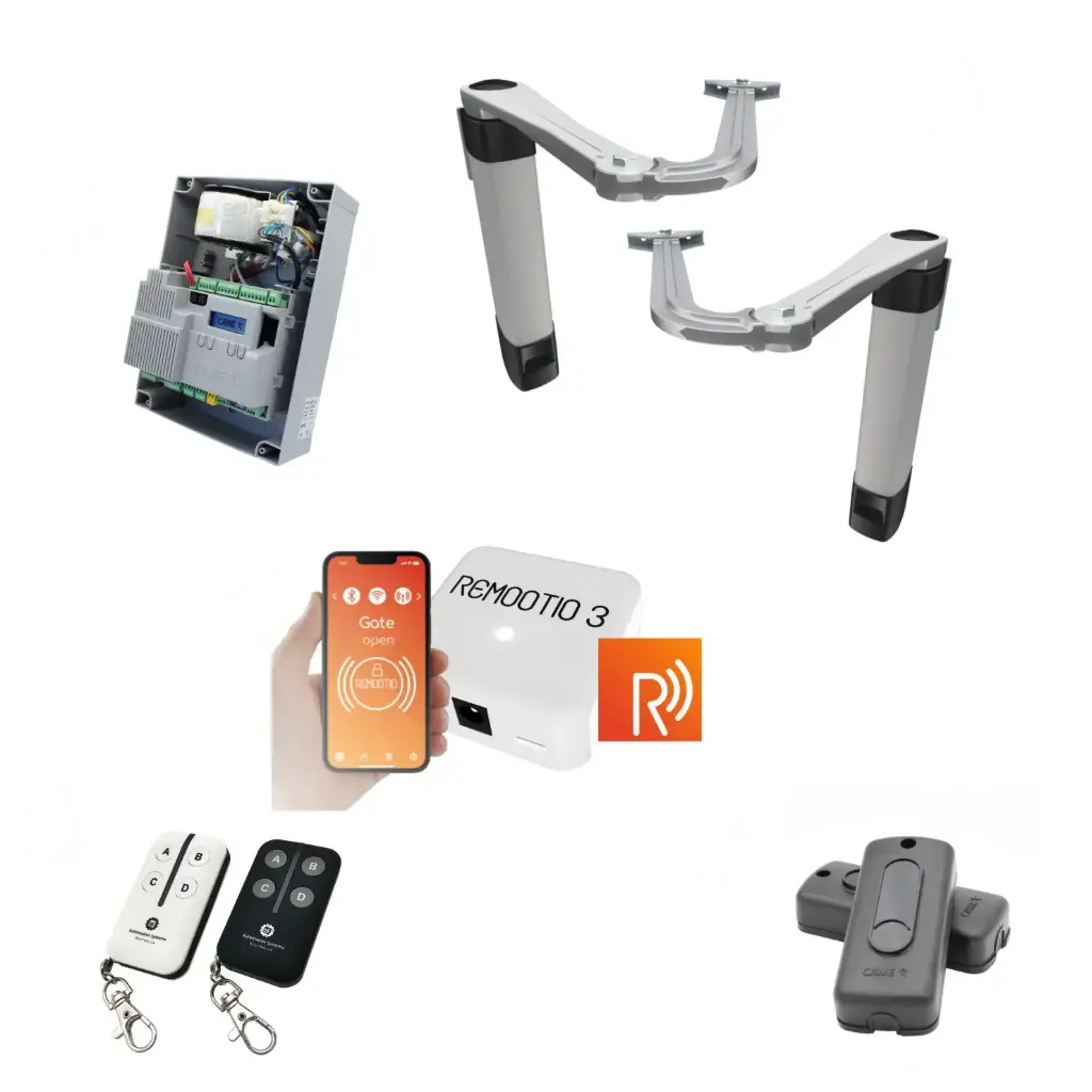Double Swing Gate Automation Remootio Kit Ultra Slim STYLO BS Articulating Arm System with encoder Made In Italy