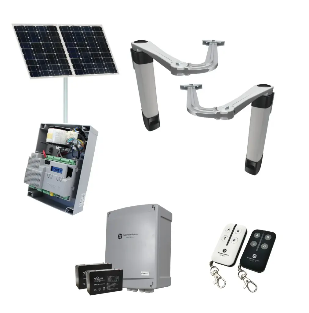 Solar Powered Double Swing Gate Automation Base Kit Ultra Slim STYLO BS Articulating Arm System with encoder Made In Italy
