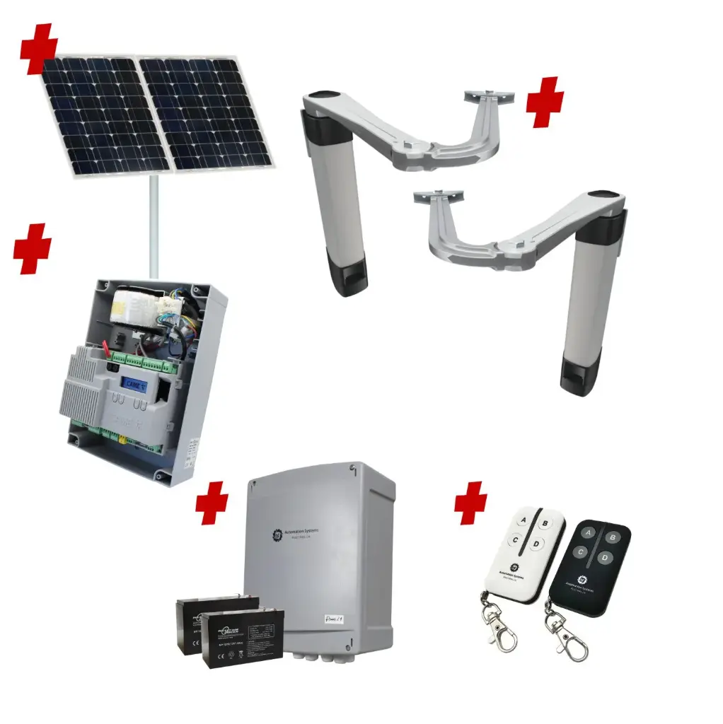 Solar Powered Double Swing Gate Automation Base Kit Ultra Slim STYLO BS Articulating Arm System with encoder Made In Italy