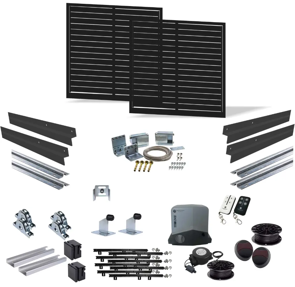 4m Opening (1200H) Horizontal Slat Low Voltage Telescopic Sliding Gate Kit