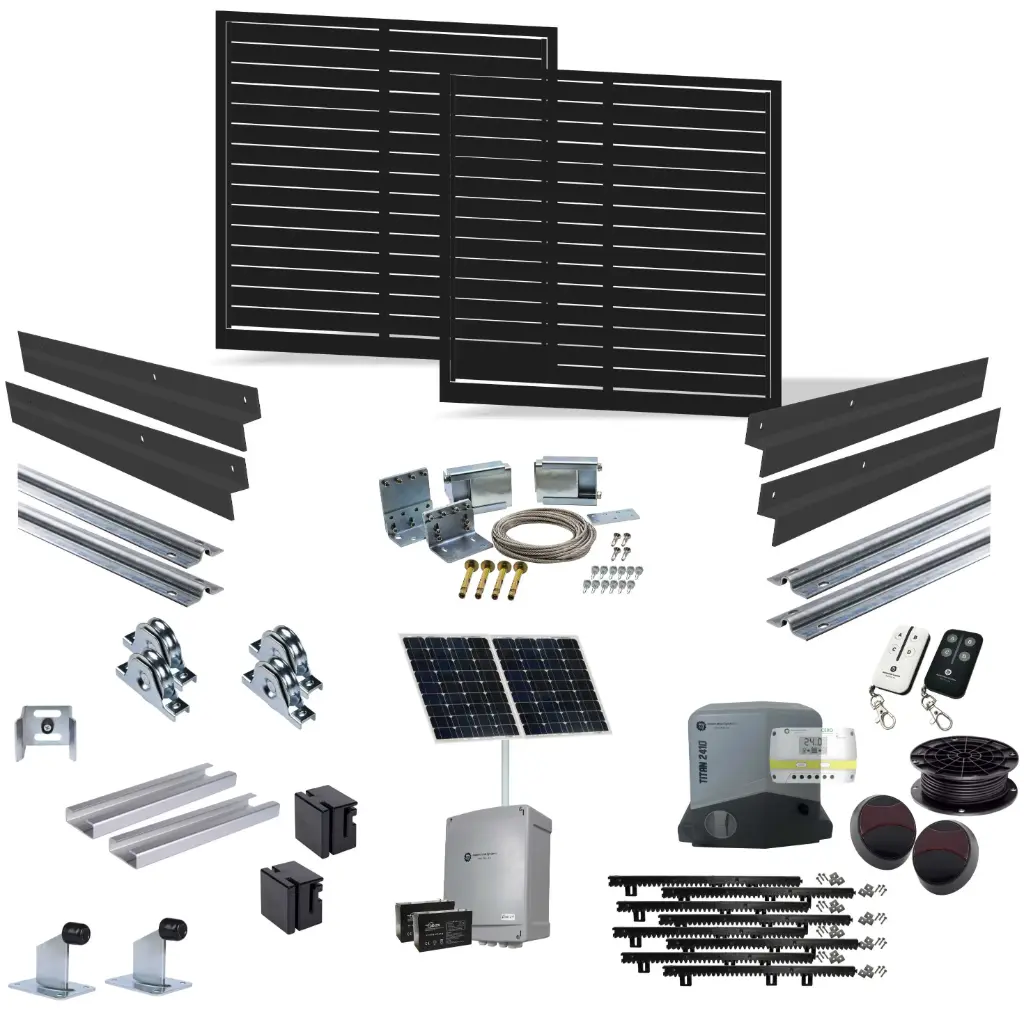 4m Opening (1800H) Horizontal Slat Solar Powered Telescopic Sliding Gate Kit