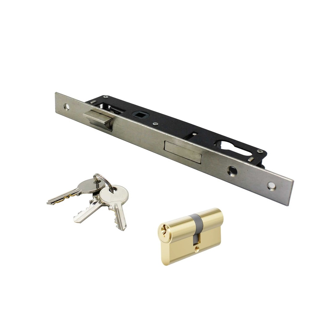 Mortice Lock Ultra Slim (20mm Back Set) 35mm Deep with Double Cylinder Nickel Plated