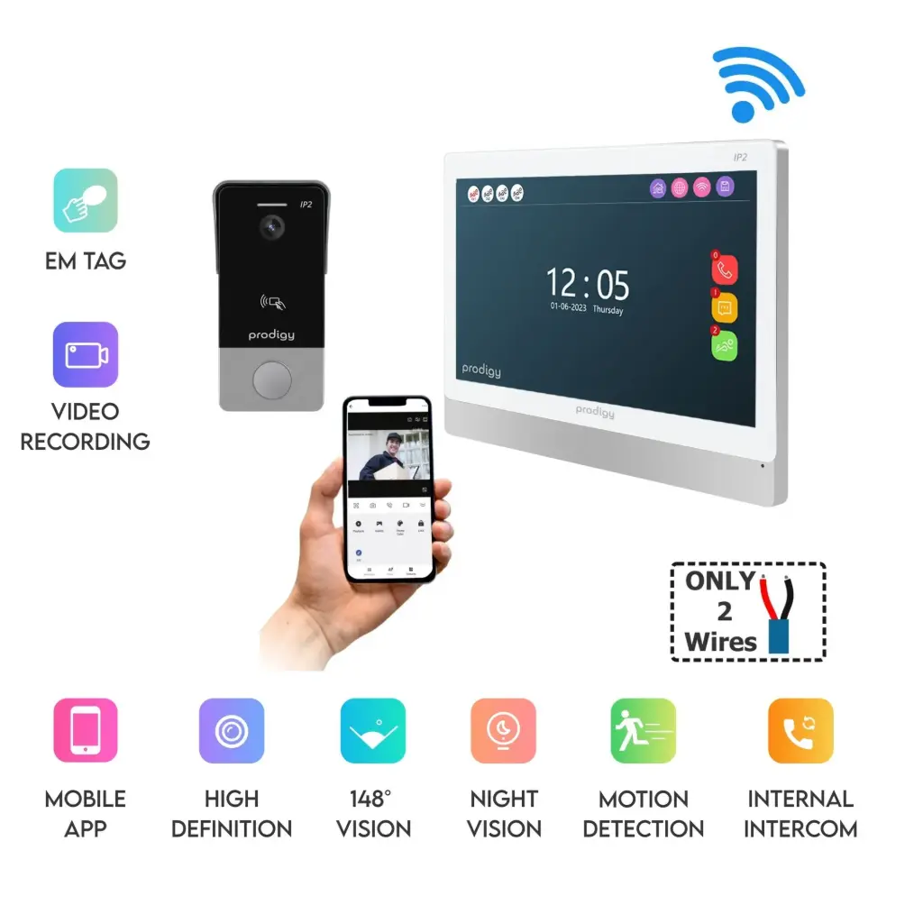 Smart Home Intercom Kit 2 Wire with WiFi and Mobile APP HD with Wide Angle RFID/EM Tag Outdoor Station and 9 Inch Touchscreen Indoor Monitor