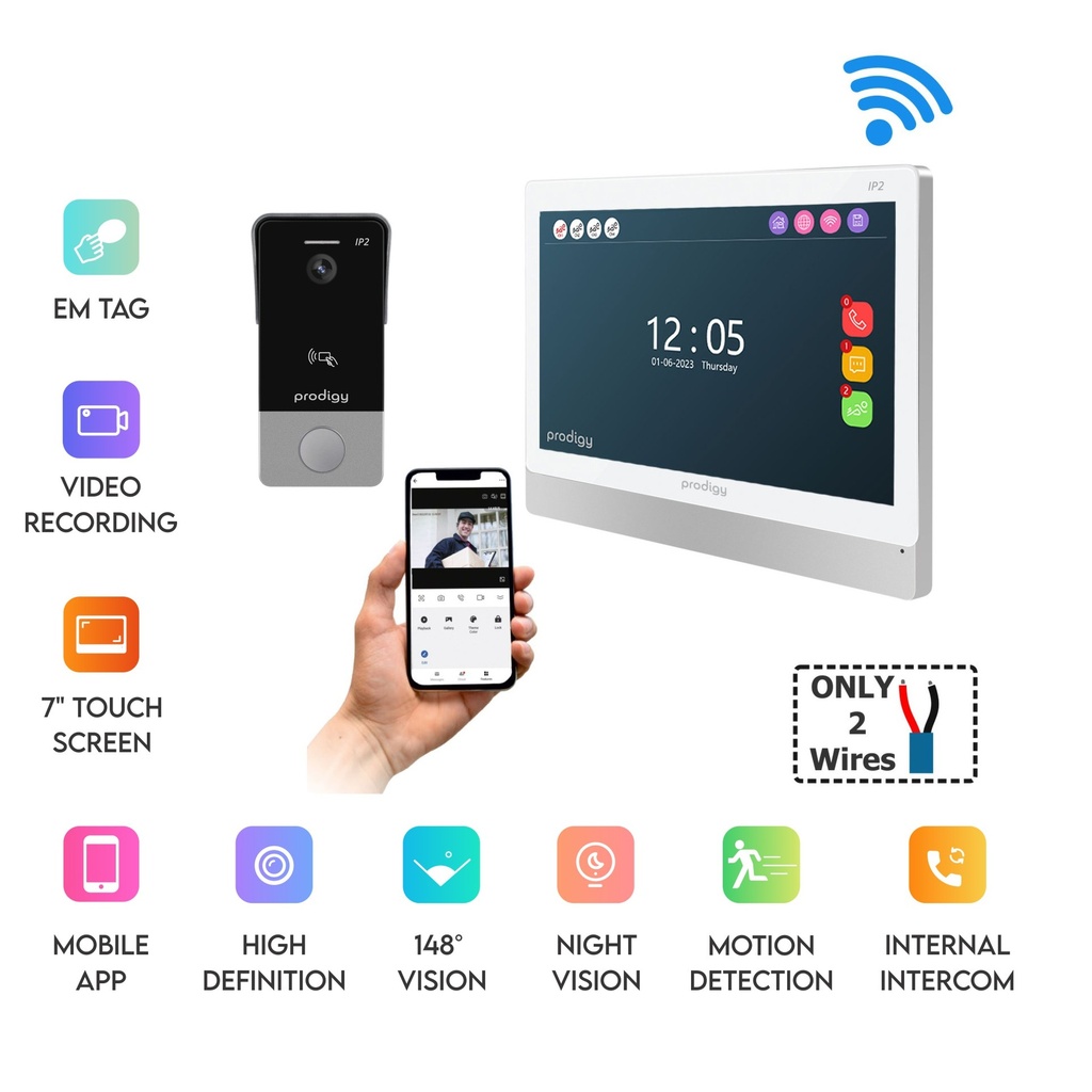 Smart Home Intercom Kit 2 Wire with WiFi and Mobile APP HD with Wide Angle RFID/EM Tag Outdoor Station and 9 Inch Touchscreen Indoor Monito