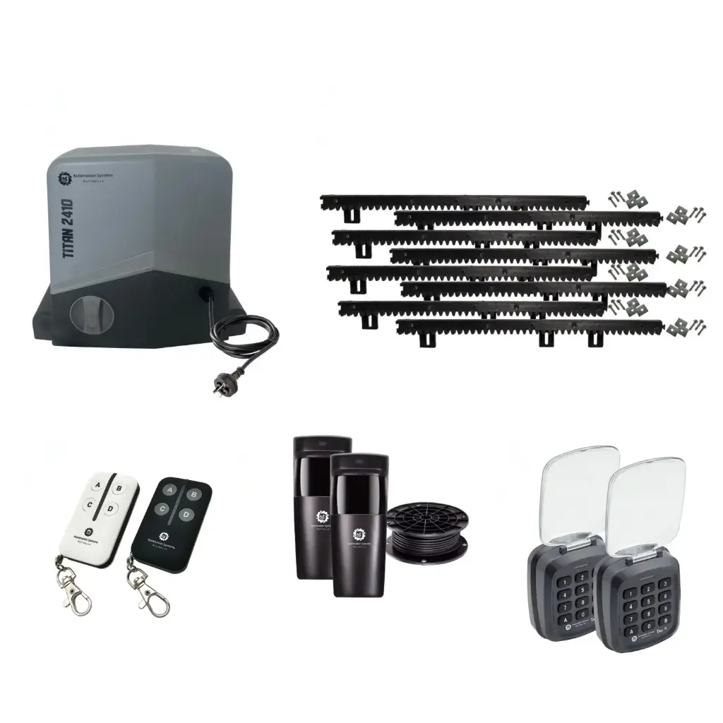 Titan 2410 Electric 24V Low Voltage Automatic Sliding Driveway Gate Opener Kit FAST Heavy Duty POWERFUL Design with TWO Keypads Entry Exit