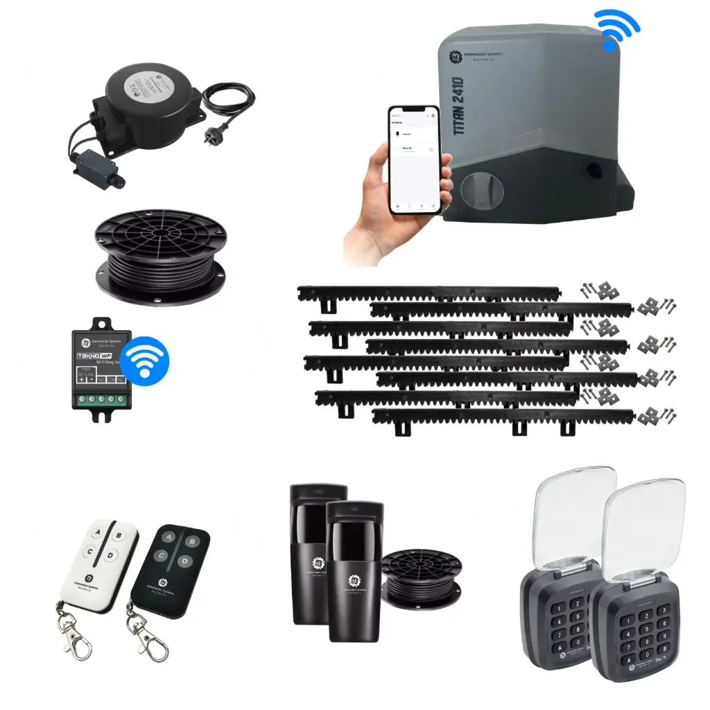 Titan 2410 Electric 24V Low Voltage Automatic Sliding Driveway Gate Opener Kit FAST Heavy Duty POWERFUL Design with Wifi Mobile App Control and Keypad Entry