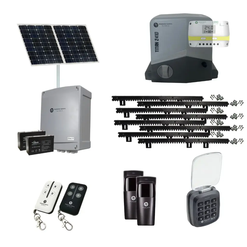 Titan 2410 Solar Powered Automatic Sliding Driveway Gate Opener 24 Volt Kit FAST Heavy Duty POWERFUL Design with Keypad Pin Code
